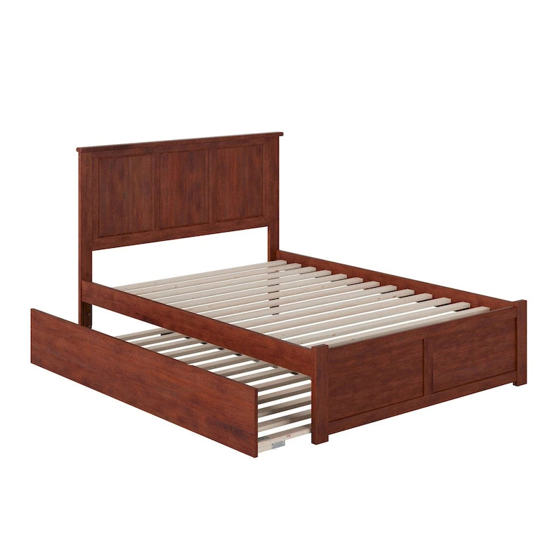 Bed met platform in tweepersoonsformaat, voetbord en uitschuifbed in eenpersoonsformaat, in walnootkleur