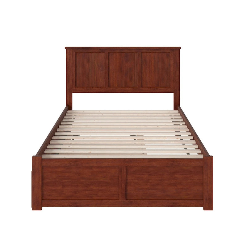 Bed met platform in tweepersoonsformaat, voetbord en uitschuifbed in eenpersoonsformaat, in walnootkleur