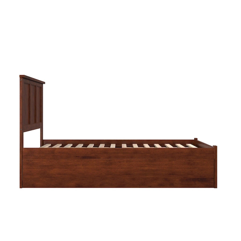 Bed met platform in tweepersoonsformaat, voetbord en uitschuifbed in eenpersoonsformaat, in walnootkleur