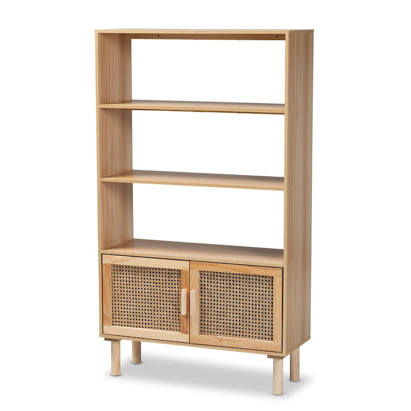Mid-Century Modern Wooden Bookcase & Bookshelf-Natural Brown
