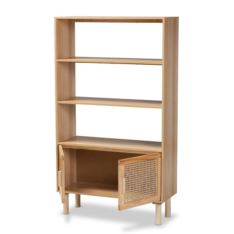 Mid-Century Modern Wooden Bookcase & Bookshelf-Natural Brown