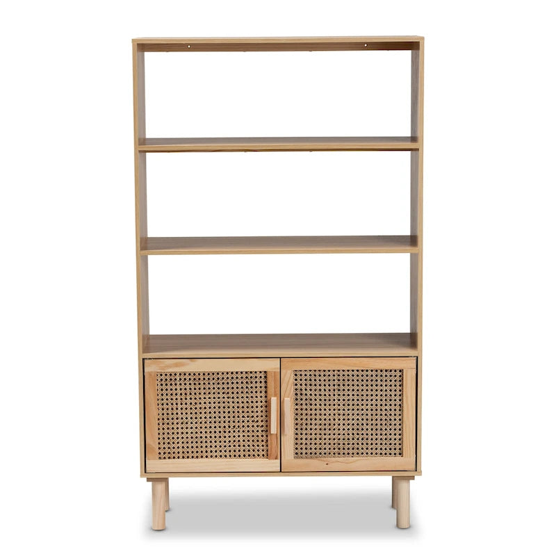 Mid-Century Modern Wooden Bookcase & Bookshelf-Natural Brown