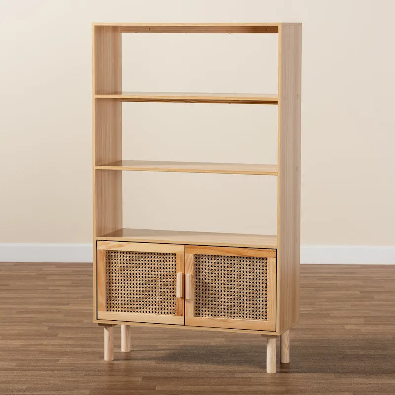 Mid-Century Modern Wooden Bookcase & Bookshelf-Natural Brown