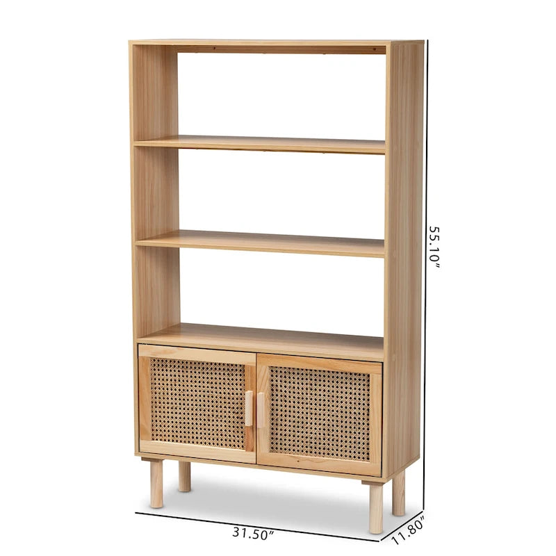 Mid-Century Modern Wooden Bookcase & Bookshelf-Natural Brown
