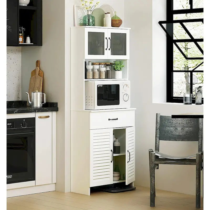 Freestanding Cabinet with Top Bottom Enclosed Cabinet Space Tall Cabinet with Doors and Drawer Whtie