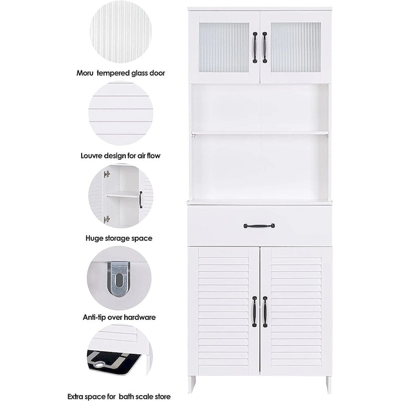 Freestanding Cabinet with Top Bottom Enclosed Cabinet Space Tall Cabinet with Doors and Drawer Whtie