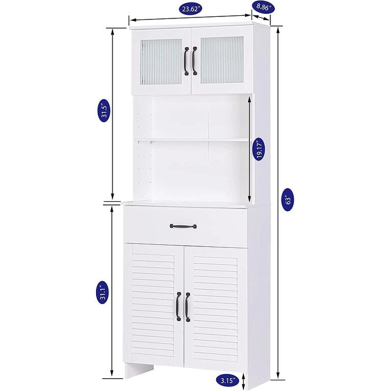 Freestanding Cabinet with Top Bottom Enclosed Cabinet Space Tall Cabinet with Doors and Drawer Whtie