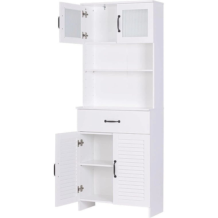 Freestanding Cabinet with Top Bottom Enclosed Cabinet Space Tall Cabinet with Doors and Drawer Whtie