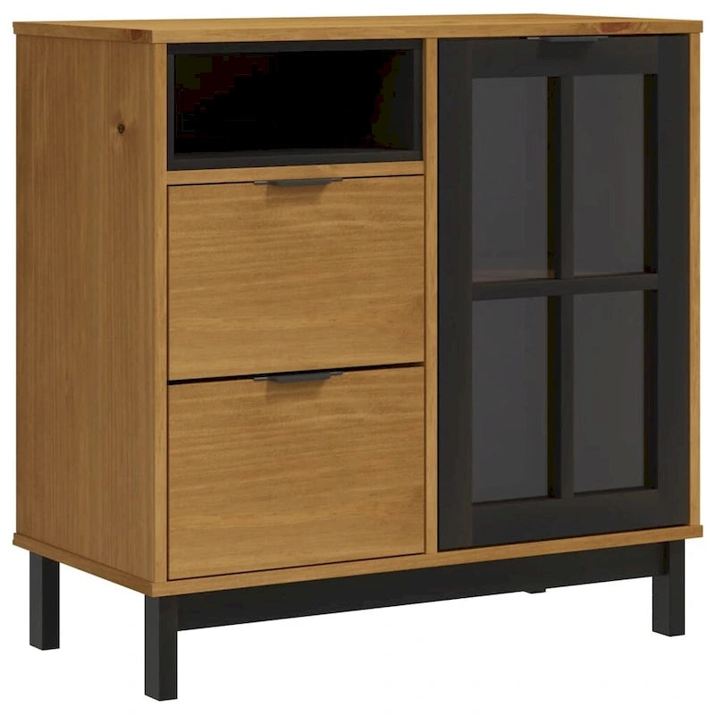 Sideboard with Glass Door 31.5x15.7x31.5 Solid Wood Pine - 31.5 x 15.7 x 31.5