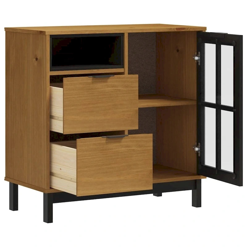Sideboard with Glass Door 31.5x15.7x31.5 Solid Wood Pine - 31.5 x 15.7 x 31.5