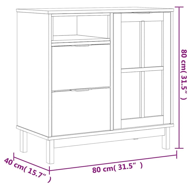 Sideboard with Glass Door 31.5x15.7x31.5 Solid Wood Pine - 31.5 x 15.7 x 31.5