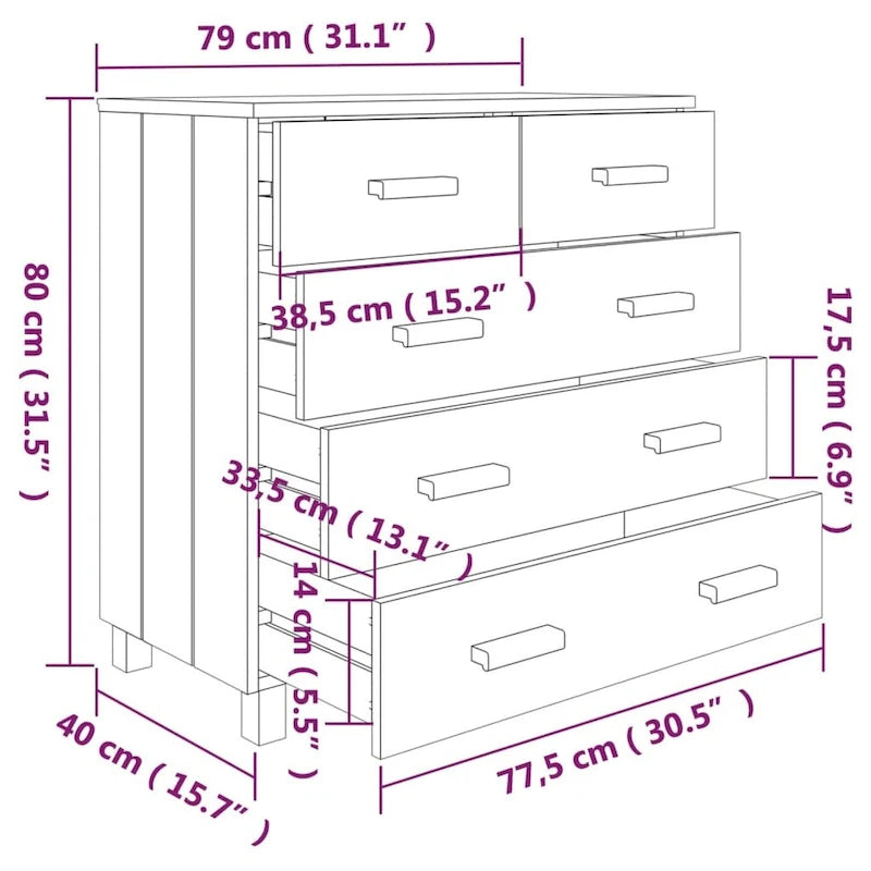 Sideboard Bar Buffet Console Cabinet with Drawers Solid Wood Pine - 31.1x15.7x31.5