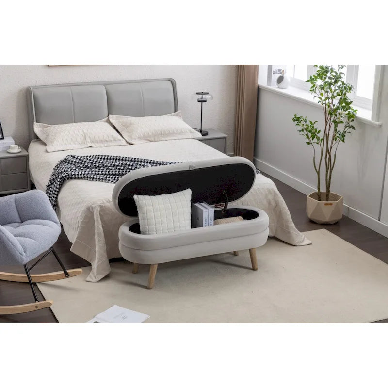 Velvet Fabric Storage Bench Bedroom Bench With Wood Legs For Living Room Bedroom Indoor