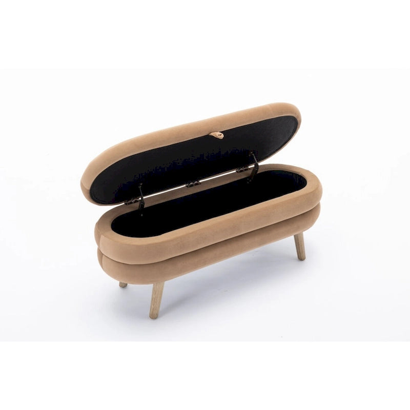 Velvet Fabric Storage Bench Bedroom Bench With Wood Legs For Living Room Bedroom Indoor