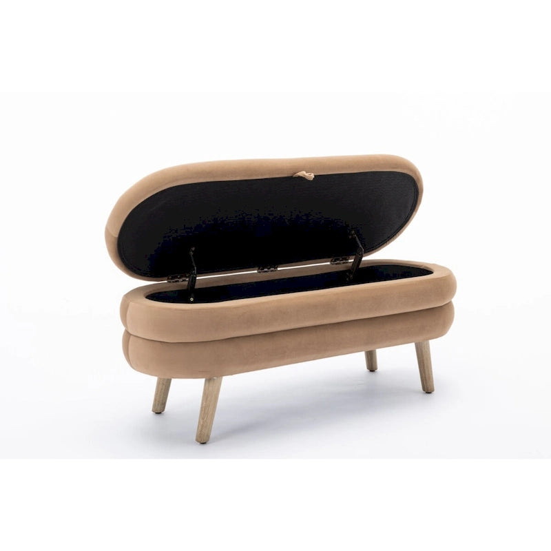Velvet Fabric Storage Bench Bedroom Bench With Wood Legs For Living Room Bedroom Indoor