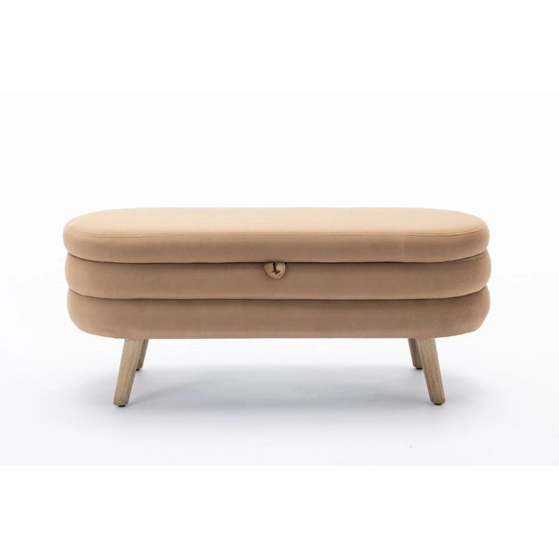 Velvet Fabric Storage Bench Bedroom Bench With Wood Legs For Living Room Bedroom Indoor