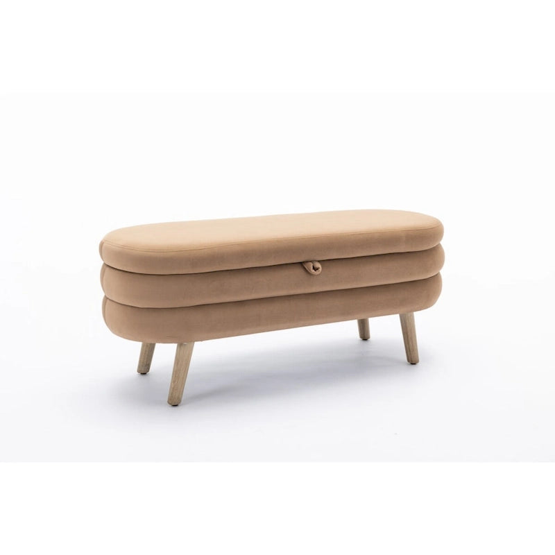 Velvet Fabric Storage Bench Bedroom Bench With Wood Legs For Living Room Bedroom Indoor