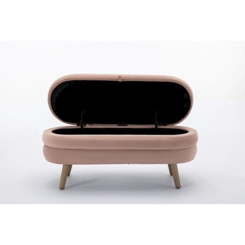 Velvet Fabric Storage Bench Bedroom Bench With Wood Legs For Living Room Bedroom Indoor