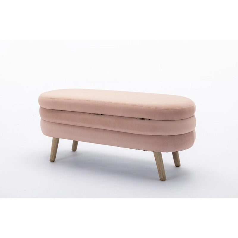 Velvet Fabric Storage Bench Bedroom Bench With Wood Legs For Living Room Bedroom Indoor