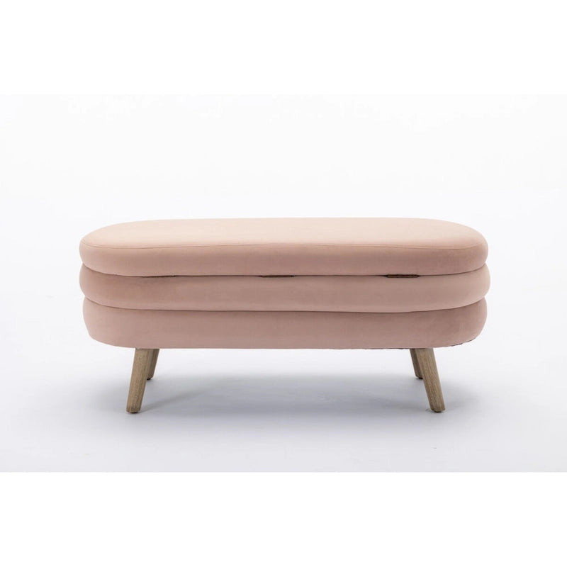 Velvet Fabric Storage Bench Bedroom Bench With Wood Legs For Living Room Bedroom Indoor