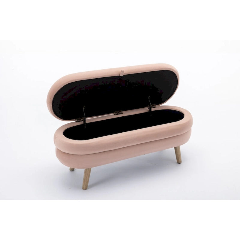 Velvet Fabric Storage Bench Bedroom Bench With Wood Legs For Living Room Bedroom Indoor