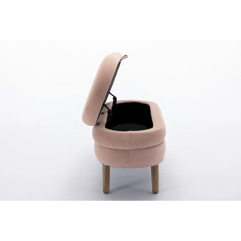 Velvet Fabric Storage Bench Bedroom Bench With Wood Legs For Living Room Bedroom Indoor