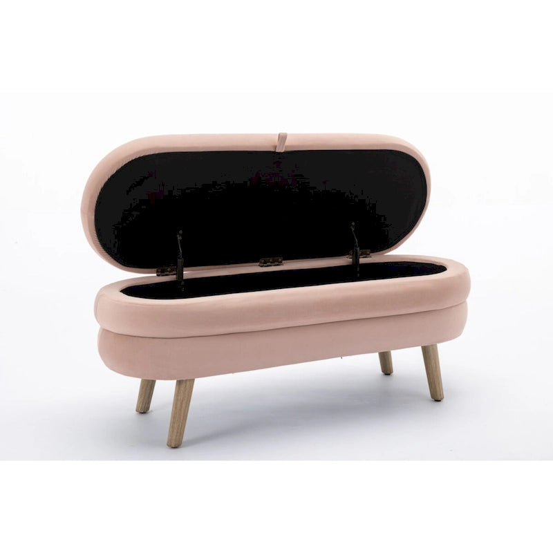 Velvet Fabric Storage Bench Bedroom Bench With Wood Legs For Living Room Bedroom Indoor