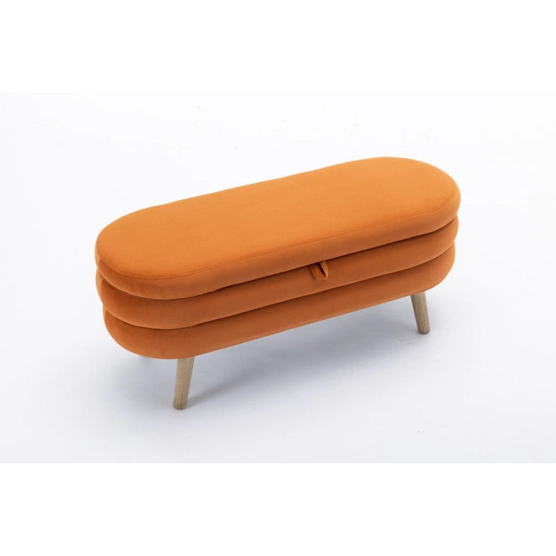 Velvet Fabric Storage Bench Bedroom Bench With Wood Legs For Living Room Bedroom Indoor