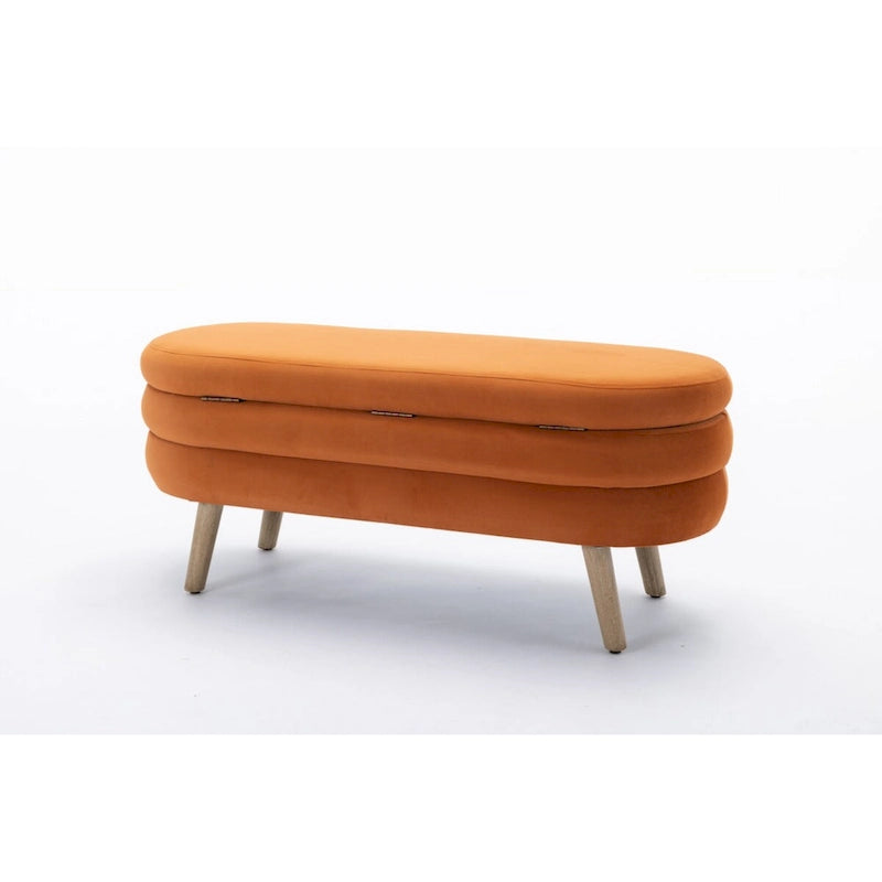 Velvet Fabric Storage Bench Bedroom Bench With Wood Legs For Living Room Bedroom Indoor