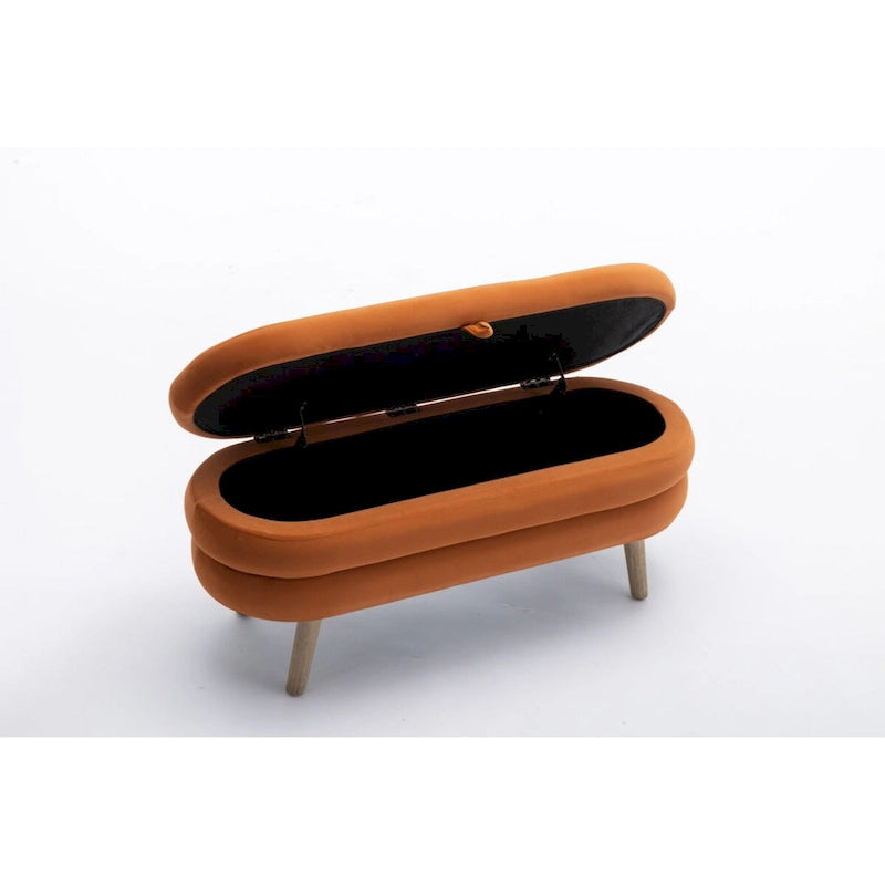 Velvet Fabric Storage Bench Bedroom Bench With Wood Legs For Living Room Bedroom Indoor