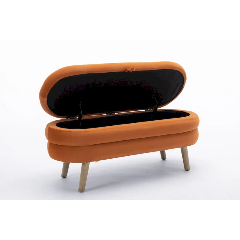Velvet Fabric Storage Bench Bedroom Bench With Wood Legs For Living Room Bedroom Indoor