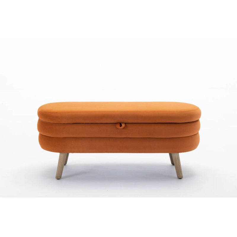 Velvet Fabric Storage Bench Bedroom Bench With Wood Legs For Living Room Bedroom Indoor