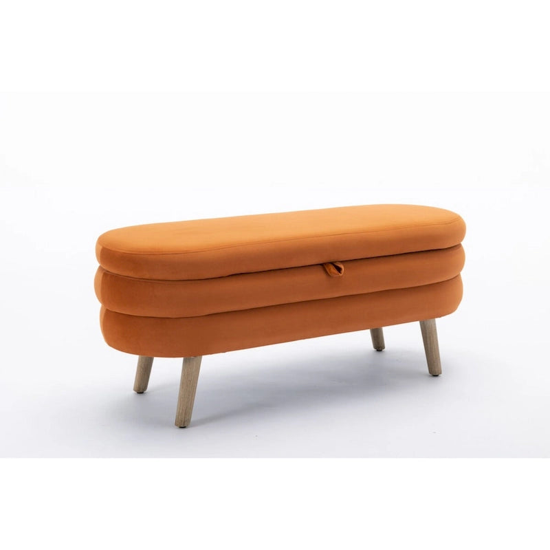 Velvet Fabric Storage Bench Bedroom Bench With Wood Legs For Living Room Bedroom Indoor
