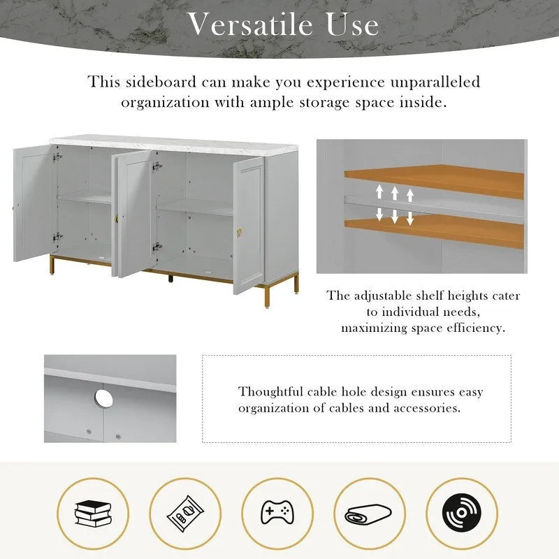Modern Sideboard with Extra Large Storage Space with Metal Handles and Support Legs for Living Room and Dining Roo