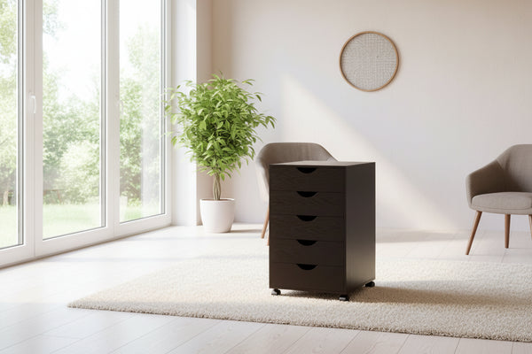 noordisch minimalistisch modern archiefkastje met 5 laden, opbergorganizer met wielen
