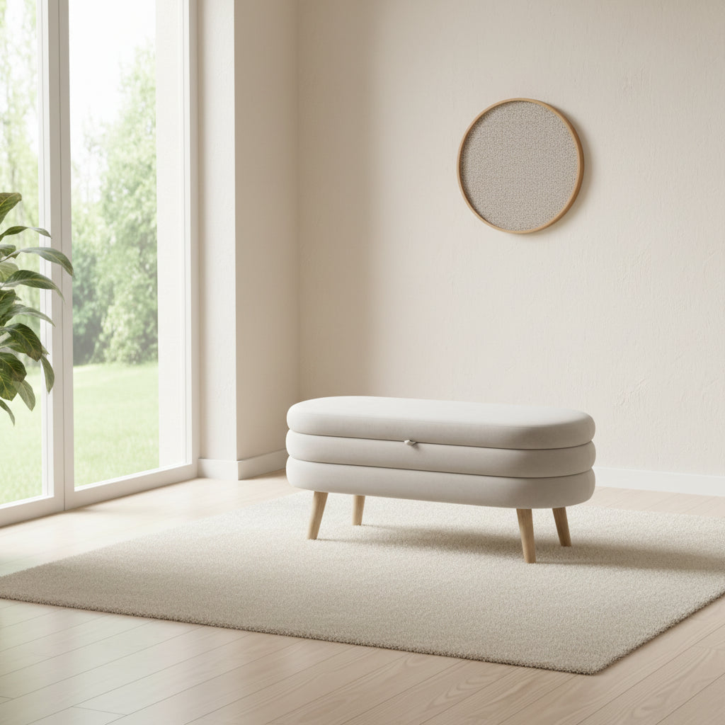 Velvet Fabric Storage Bench Bedroom Bench With Wood Legs For Living Room Bedroom Indoor,Light Gray