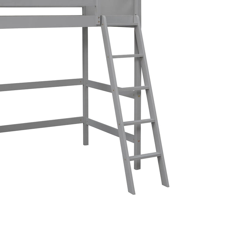 Solid Wood Twin Size Loft Bed with Safety Features