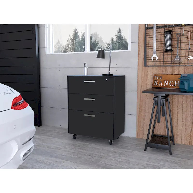 3 Drawers Storage Cabinet with Casters , Black Wengue Finish,High quality and durable