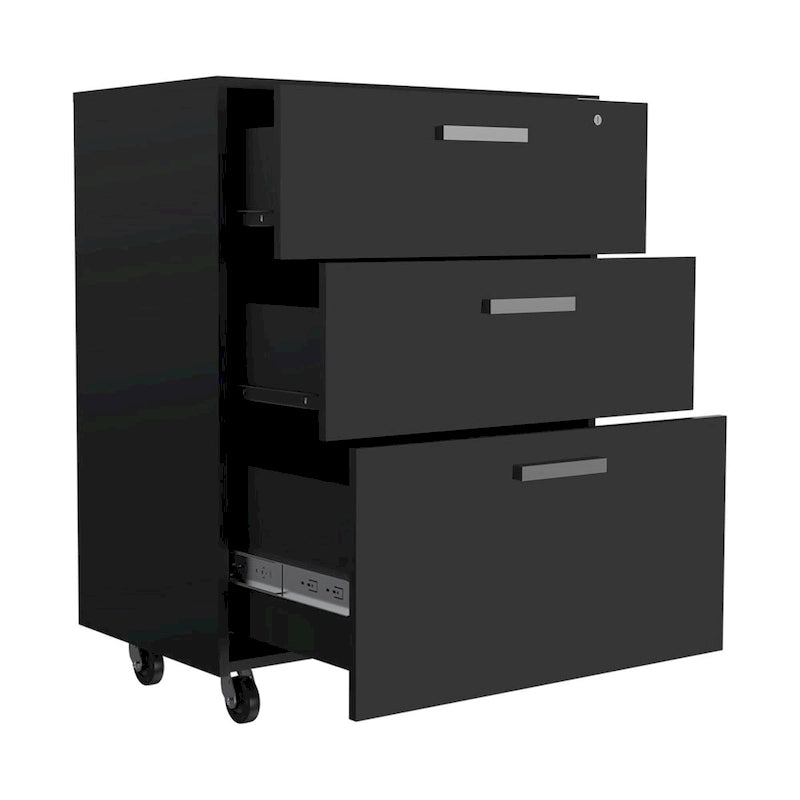 3 Drawers Storage Cabinet with Casters , Black Wengue Finish,High quality and durable