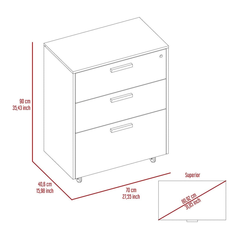 3 Drawers Storage Cabinet with Casters , Black Wengue Finish,High quality and durable