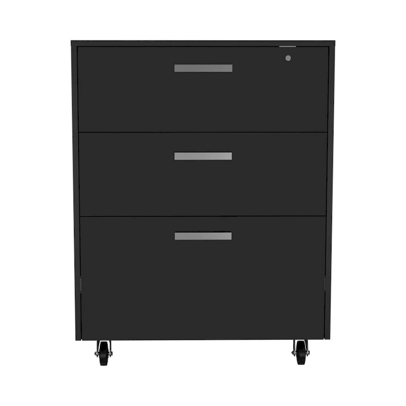 3 Drawers Storage Cabinet with Casters , Black Wengue Finish,High quality and durable
