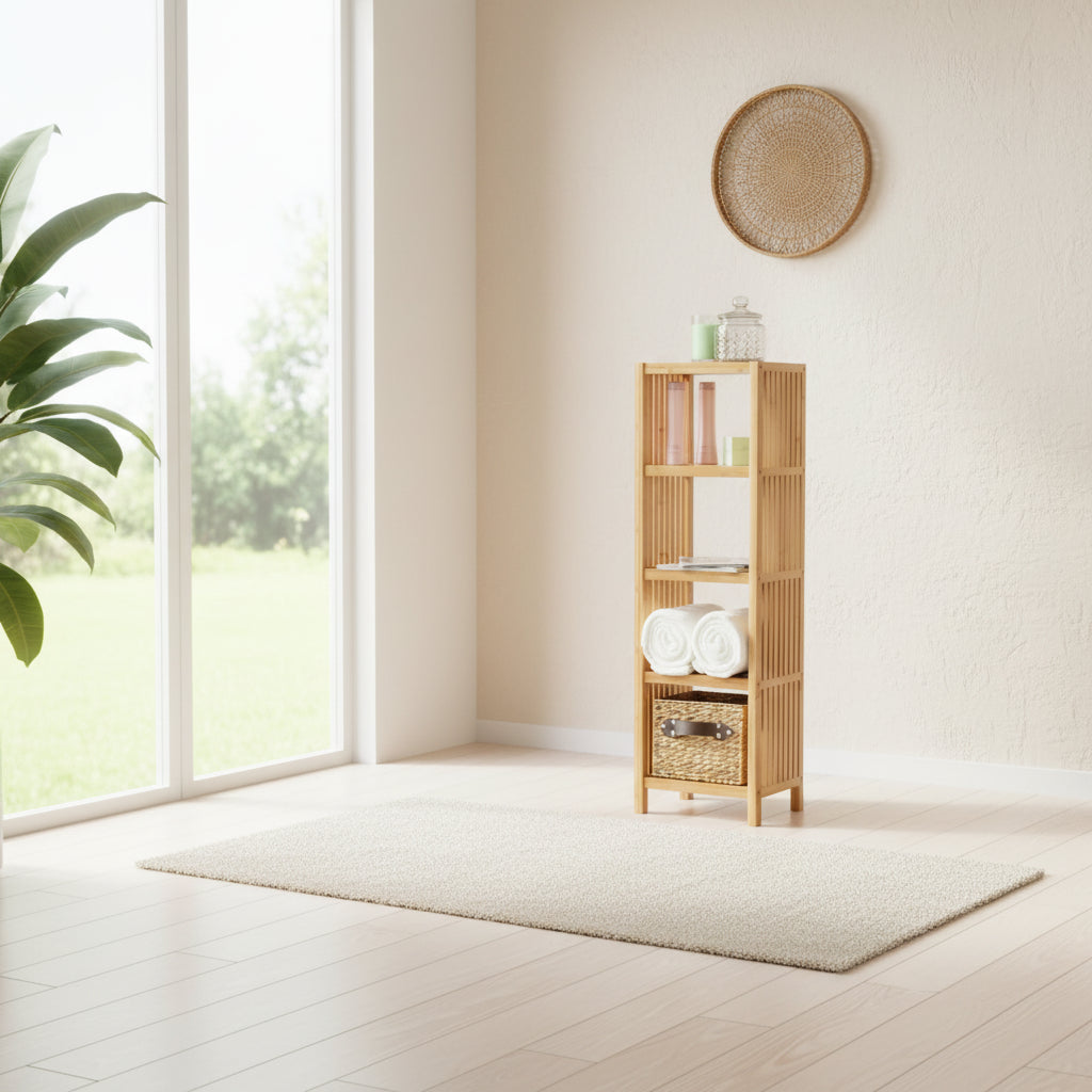 ToiletTree Products Deluxe Bamboo Freestanding 5-Tier Bathroom Organizing Shelf, Bathroom Organizer with Storage Shelves