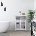Wooden Freestanding Two-Door Floor Cabinet with Glass Paneled Doors and Open Fixed Shelf