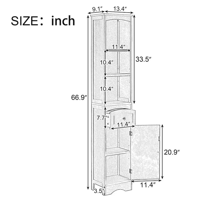 Tall Bathroom Cabinet, Freestanding Storage Cabinet with Drawer, MDF Board, Adjustable Shelf, Black